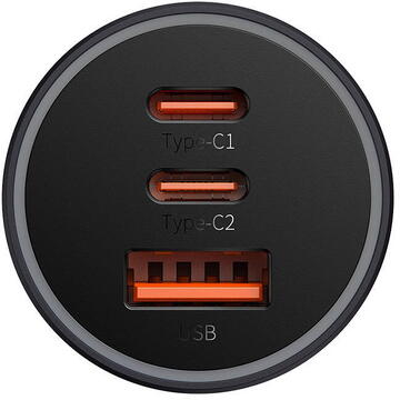 Baseus Golden Contactor Pro car charger, 2x USB-C, 1x USB, 65W Gri