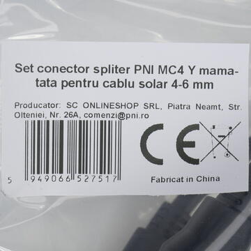 Accesorii sisteme fotovoltaice Set conectori spliter PNI MC4 Y flexibil, mama-tata pentru cablu solar 4-6 mm