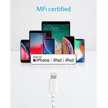 Anker PowerLine Select+ USB-C, compatibil cu Apple iPhone, MFi, 1.8 m, Alb