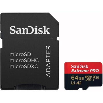 Card memorie SanDisk Extreme PRO 64 GB microSDXC,(UHS-I U3, Class 10, V30, A2)