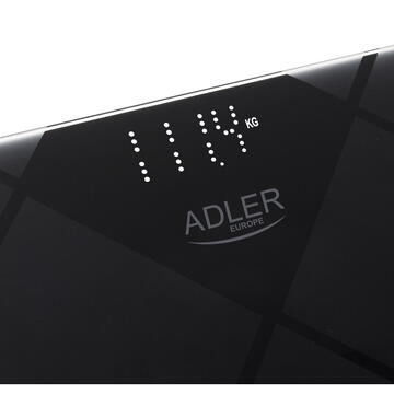 Cantar Adler AD 8169 LED Sticla securizata, Capacitate maxima 180 Kg, Negru