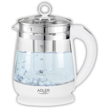 Fierbator Adler AD 1299 Kettle with Temperature Control and Tea Infuser, Electric, Power 2200W, Capacity 1.5 L, White