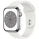 Apple Watch 8 Cell 45mm Steel Silver/White Sport Band
