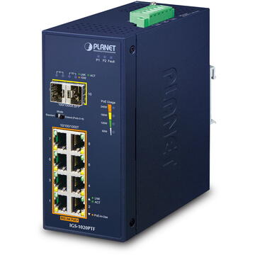 Switch PLANET IP30 Ind 8-P 10/100/1000T Unmanaged Gigabit Ethernet (10/100/1000) Power over Ethernet (PoE) Blue