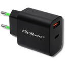 QOLTEC Qoltec 51713 Charger | 18W | 5-12V | 1.5-3A | USB type C PD | USB QC 3.0 | Black