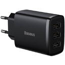 Baseus Rapid Compact Quick Charger, 3x USB, 17W (Black)