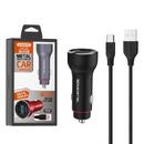Incarcator auto SMS-A89 Metal, Quick Charger 3.0, 2 x USB, 5 A, 30 W, Cablu Micro USB, Negru
