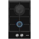 Simfer H3.201.TGRSP Built in Hob, 30 cm, 2 Gas, Front Control, Cast Iron Pan Support, Inox Capped Knobs, Black Glass
