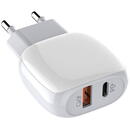 Ldnio Wall charger LDNIO A2313C, USB + USB-C, PD + QC 3.0, 20W (white)