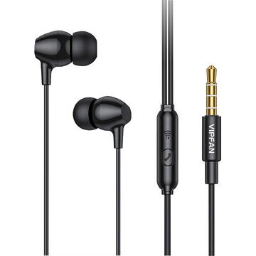 Casti Vipfan M16 wired in-ear headphones, 3.5mm jack, 1m (black)
