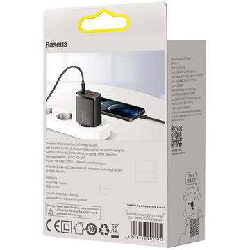 Incarcator de retea Baseus CCXJ-E01, 2x USB, 1x USB-C, 3A, Black