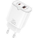 Vipfan Vipfan E08 network charger, USB + USB-C, 20W PD + QC 3.0 (white)