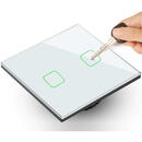MACLEAN Smart WiFi 2 ori compatibil cu aplicația Tuya Întrerupător de perete Întrerupător de sticlă cu comutator încastrat pentru iluminare din spate LED cu schimbare de culoare 85x85mm (unghiular în două ori, alb)