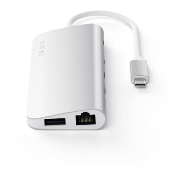 SATECHI Adaptor Hub USB-C Multimedia aluminiu HDMI 4K Ethernet MicroSD MiniDP Argintiu