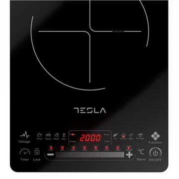 Plita Plita portabila cu inductie Tesla IC400B, 2000W25x25cm, 8 niveluri putere, Negru
