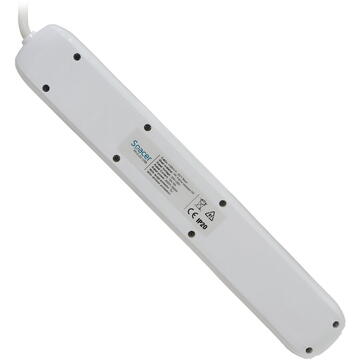 Prelungitor PRELUNGITOR SPACER, Schuko x 5, conectare prin Schuko (T), USB x 2, cablu 3 m, 16 A, max. 3500W, protectie supratensiune, alb, "PP-5-30 USB"/45505960 (include TV 0.8lei)