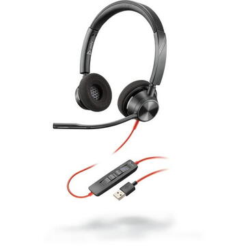 POLY Blackwire 3320 Headset USB-A Binaural Birou/Call center USB Tip-A Negru, Roşu