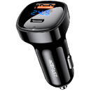 Acefast Car Charger Acefast B4, 66W, USB-C + USB, with display (black)
