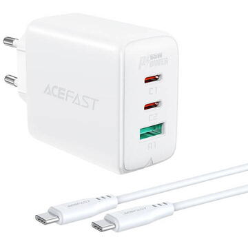 Incarcator de retea Acefast 2in1 2x USB tip C / USB 65W, PD, QC 3.0, AFC, FCP (set cu cablu) alb, HRT-87572