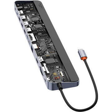 Hub 11in1 Baseus EliteJoy Gen2 series USB-C to 3xUSB 3.0 + USB 2.0 + USB-C PD + USB-C + RJ45 + HDMI + jack 3.5mm + SD/TF (grey)