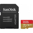 SanDisk Extreme microSDXC 128GB, pentru Action Cams and Drones, pana la 190MB/s & 90MB/s Read/Write speeds A2 C10 V30 UHS-I U3 + SD Adapter