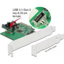 Delock DeLOCK PCIe card> 1x internal USB 3.2 Gen 2 Key A 20 pin, interface card