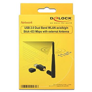 Delock Stick WiFi USB 2.0 2.5Ghz/5Ghz Negru