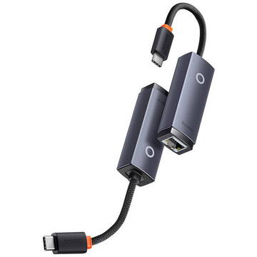Adaptor retea Baseus Lite- USB Type-C to RJ-45 Gigabit LAN- metalic- LED- gri