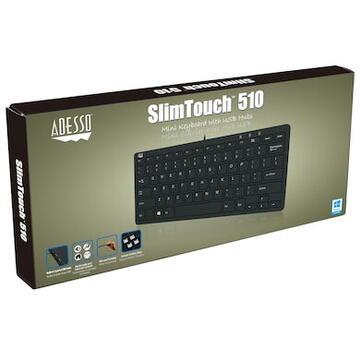 Tastatura Adesso SlimTouch Mini Keyboard with 2xUSB Hub, 78-Key US layout, Wired, USB