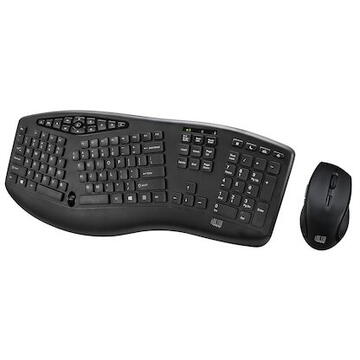Tastatura Adesso TruForm Wireless Ergonomic Keyboard and Optical Mouse, Split Design, Built-in Scroll Wheel, USB Receiver
