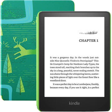 eBook Reader Kindle Paperwhite (2021) Display 6.8 inch 8GB WiFi, Bluetooth, Negru (11th Gen) plus husa Amazon verde inclusa