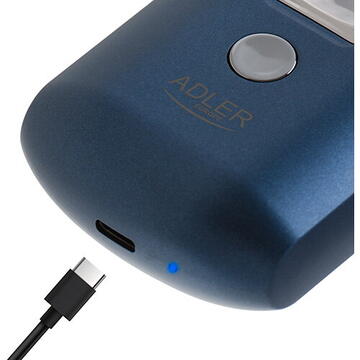 Aparat de barbierit Adler AD 2937, 250 mAh, USB C, Pentru calatorie, Wireless, Albastru/Inox