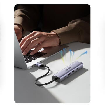 UGREEN 5in1 USB-A to 3x USB 3.0 + RJ45 + USB-C adapter (silver)