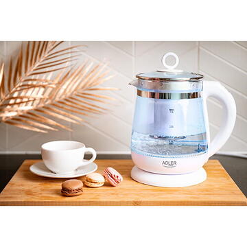 Fierbator Adler AD 1299 Kettle with Temperature Control and Tea Infuser, Electric, Power 2200W, Capacity 1.5 L, White