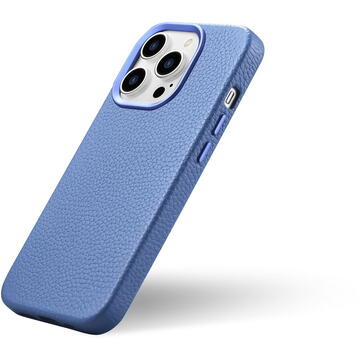 Husa iCarer Husa Capac Spate Litchi Din Piele, Compatibila Cu MagSafe Light Blue Albastru APPLE iPhone 14 Pro