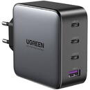 Încărcător de perete UGREEN CD226, 3x USB-C, 1x USB-A, GaN, PD3.0, QC4+, 100W, cablu de 1,5 m (gri)