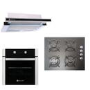 Pachet incorporabil cuptor electric, plita gaz sticla neagra si hota telescopica Studio Casa Trio Venezia, clasa A, 8 functii, gratare fonta