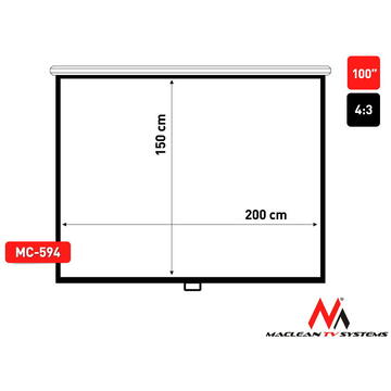 Ecran de proiecție Maclean, blocare automată, alb mat, perete sau tavan, 100", 4:3, 200x150, MC-594