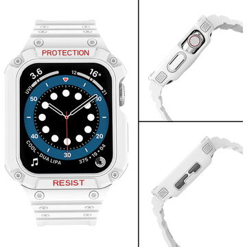Husa Hurtel Protect Strap Band with Case for Apple Watch 7 / SE (45/44 / 42mm) Case Armored Watch Cover White