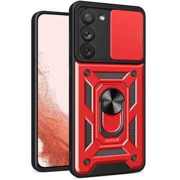 Husa Hurtel Hybrid Armor Camshield case for Samsung Galaxy S23+ armored cover with camera cover red