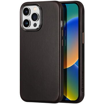 Husa Dux Ducis Naples Case for iPhone 14 Pro Max Leather Cover (MagSafe Compatible) Dark Brown