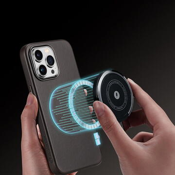 Husa Dux Ducis Naples Case for iPhone 14 Pro Max Leather Cover (MagSafe Compatible) Dark Brown