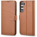 iCarer iCarer Haitang Leather Wallet Case Leather Case for Samsung Galaxy S22 + (S22 Plus) Wallet Housing Cover Brown (AKSM05BN)