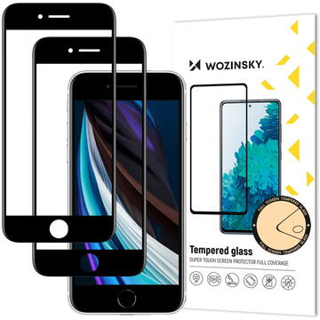 Wozinsky 2x Tempered Glass Full Glue Super Tough Screen Protector Full Coveraged with Frame Case Friendly for iPhone SE 2022 / SE 2020 / iPhone 8 / iPhone 7 / iPhone 6S / iPhone 6 black
