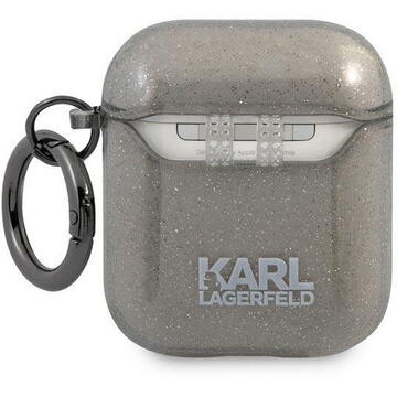 Karl Lagerfeld KLA2UKHGK AirPods cover Negru/black Glitter Karl`s Head