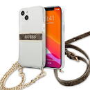 Guess Guess GUHCP13SKC4GBGO iPhone 13 mini 5.4&quot; Transparent hardcase 4G Brown Strap Gold Chain