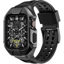 Kingxbar CYF136 2in1 Rugged Case for Apple Watch SE, 6, 5, 4 (44 mm) Stainless Steel with Strap Black