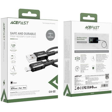 Acefast C4-02 Lightning 1,8m, 2,4A Negru