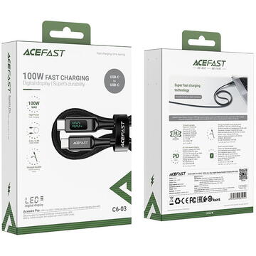 Acefast C6-03 2xUSB-C, 100W, 2m, Negru