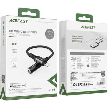 Adaptor Acefast C1-05 MFI Lightning - 3.5mm mini jack (female) 18cm Negru
